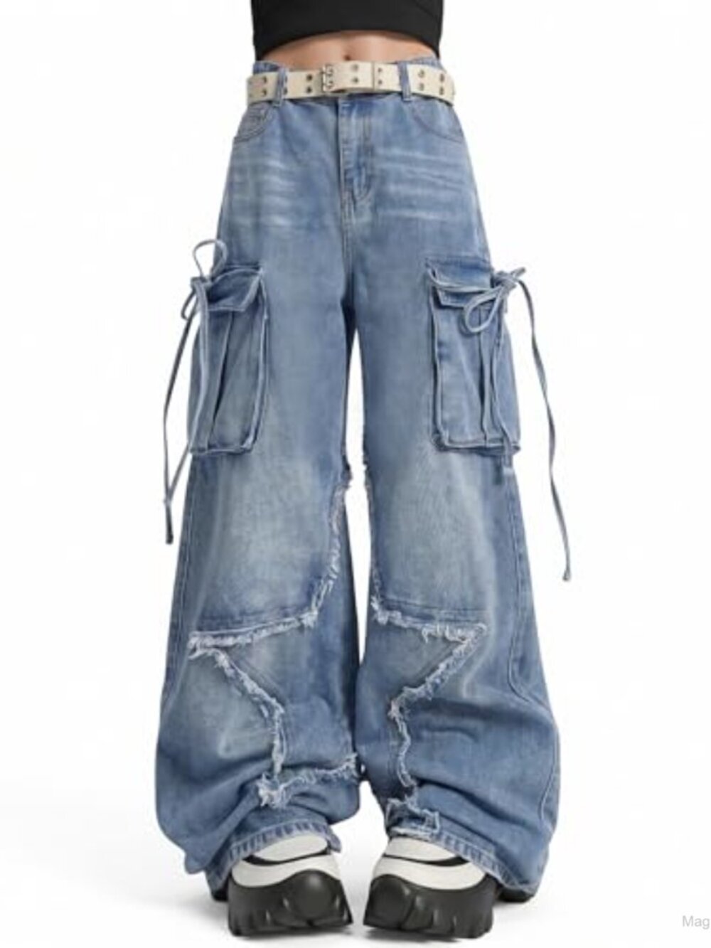 Baggy Star Cargo Jeans Women Y2K Wide Leg Stretchable Denim Pants